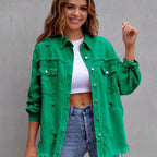 Boho-Chic Oversized Denim Jacket with Distressed Details