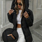 Chic Puffer Coat - Warm Hooded Mid-Length Elegance