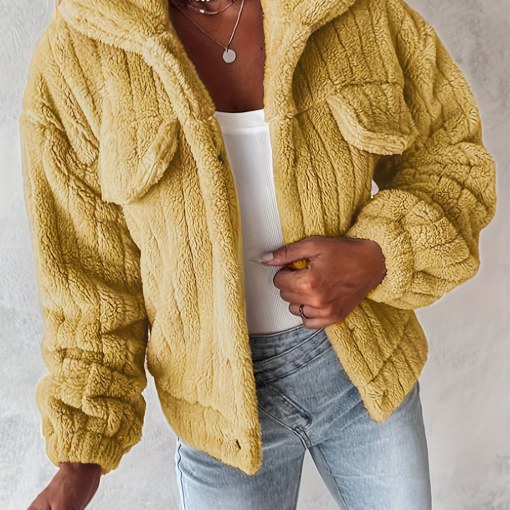 Cozy Faux Teddy Coat with Realistic Plush Collar
