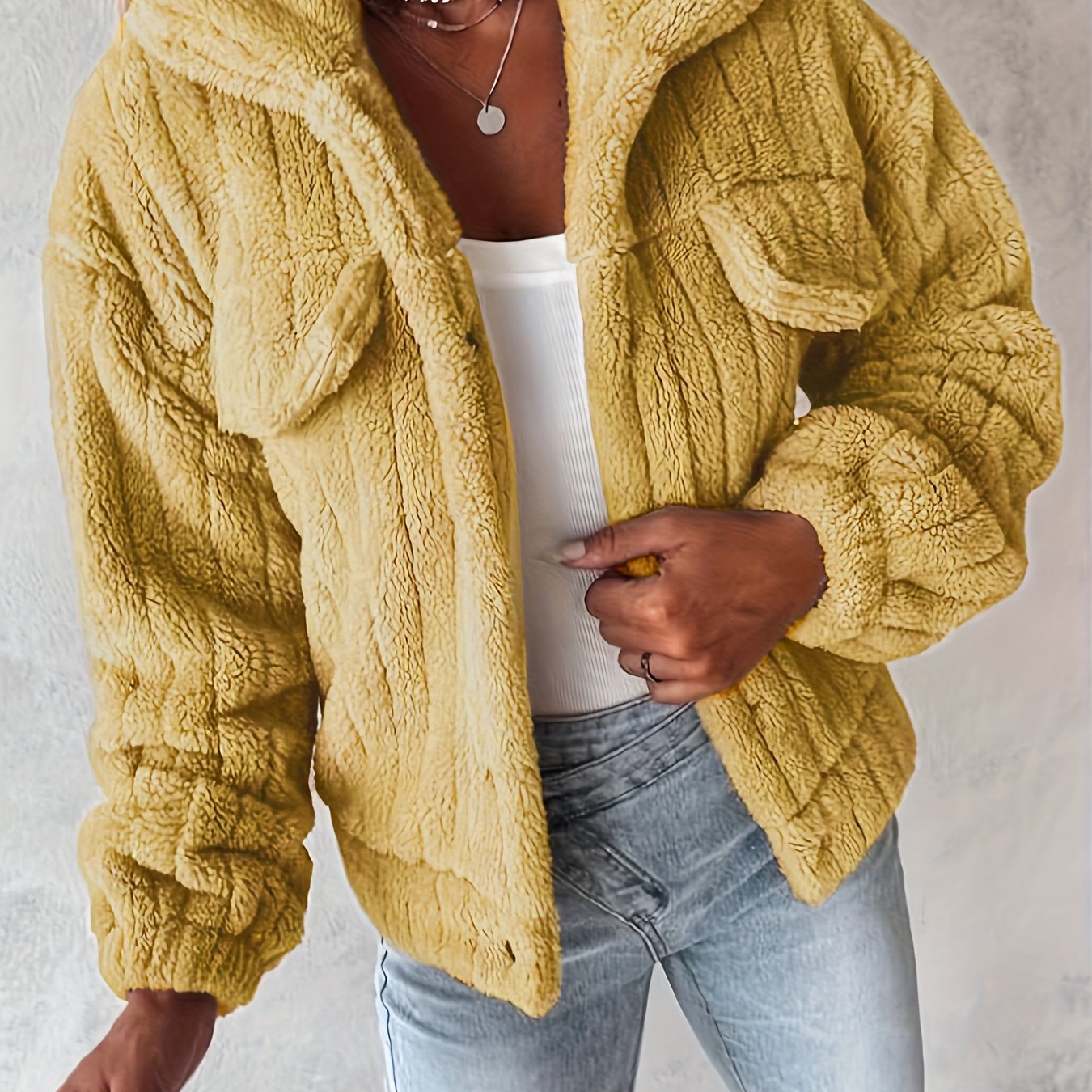 Cozy Faux Teddy Coat with Realistic Plush Collar