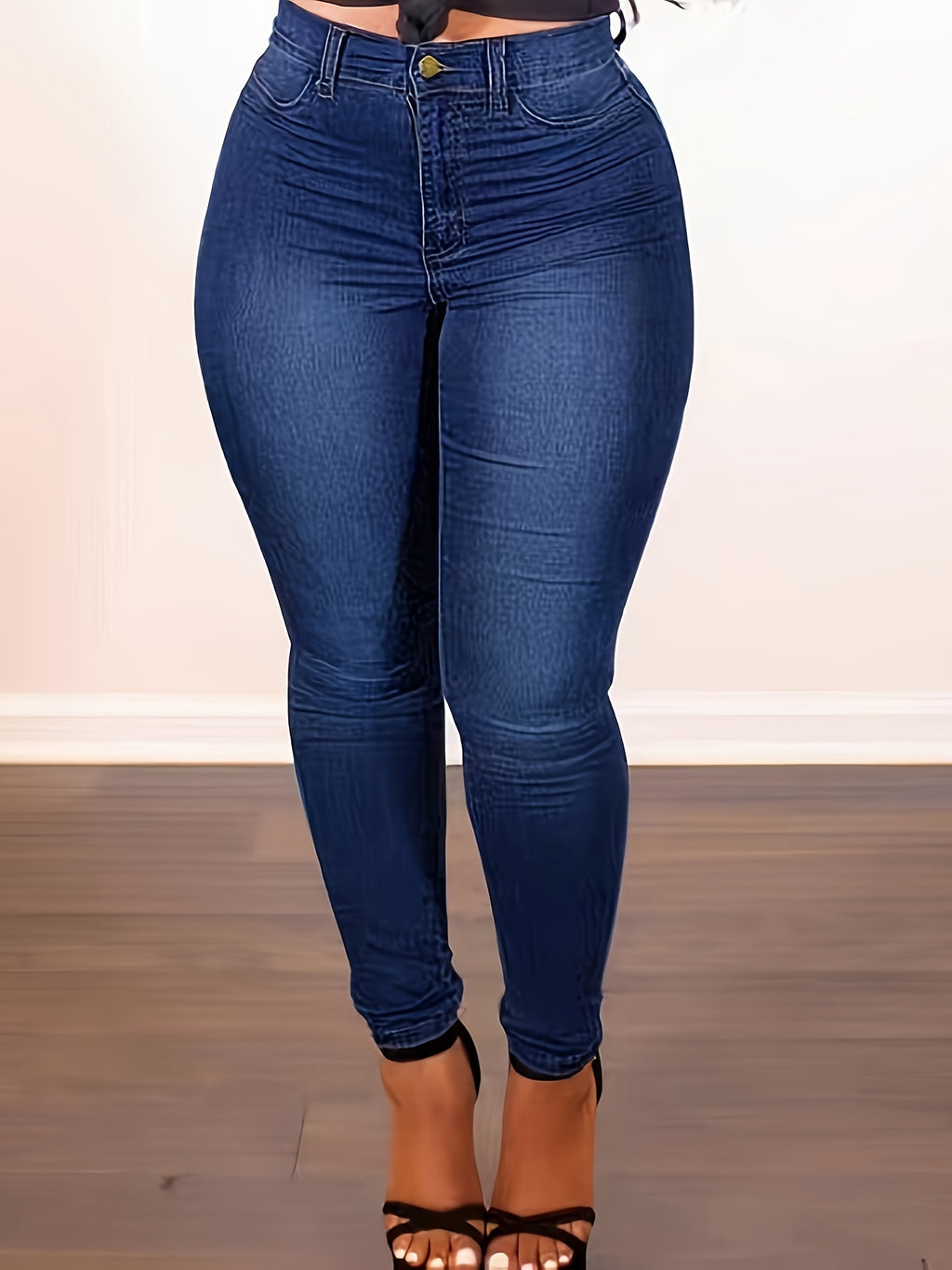 Calças Jeans Femininas de Cintura Alta - Calças de Denim Elástico Não Transparente com Fechamento em Botão, Slim Fit para Uso Diário e Formal - Lavável à Máquina, Tecido Durável