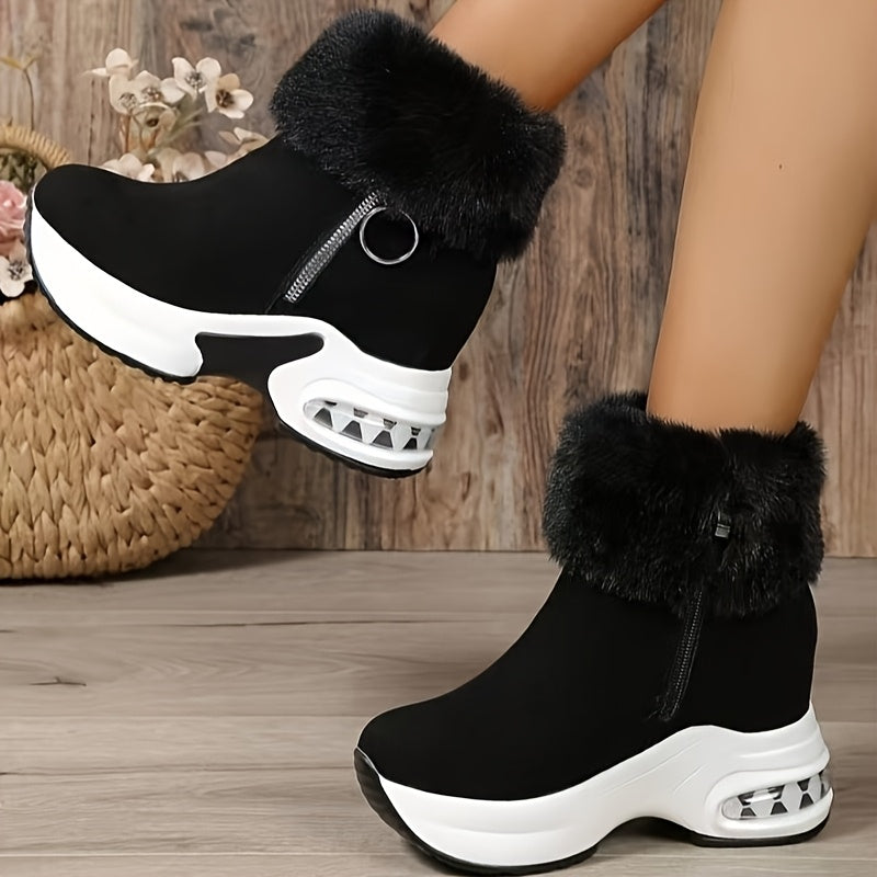 Botas Femininas de Cano Médio, Novidade de Inverno com Forro Polar e Solado Grosso para Aquecimento Extra