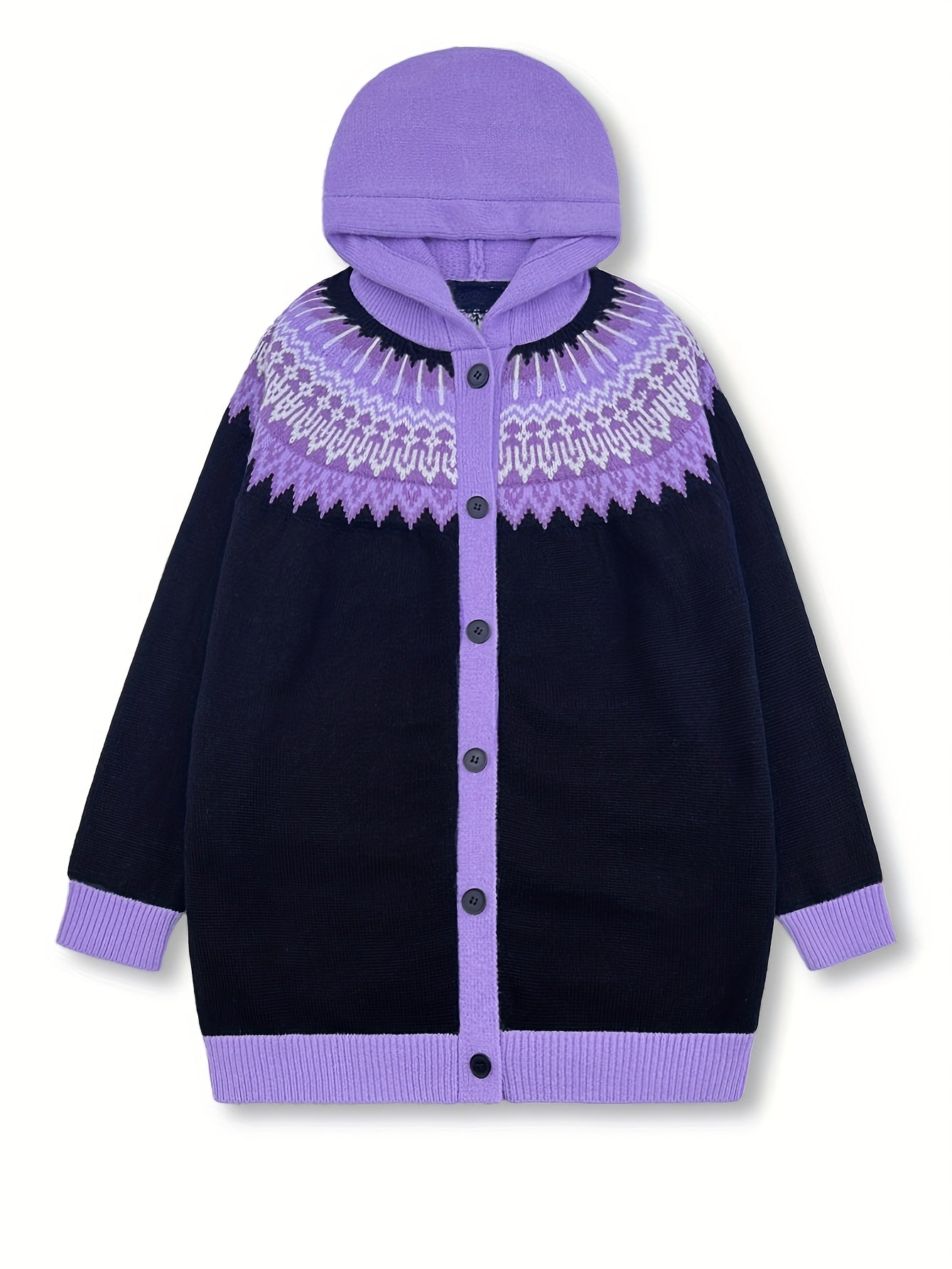 Casaco Plus Size Feminino de Inverno, Elegante com Capuz, Jacquard Macio e Grosso em Degradê de Montanha e Geleira, Tie-Dye, Confortável e Casual, Cardigan Vintage para Presente ou Dia a Dia