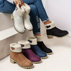 Botas Femininas de Cano Curto, Clássicas e Confortáveis. Botas de Inverno em Cores Quentes: Caqui, Preto e Bege. Botas de Cor Sólida, Forradas com Fleece, Aumentam a Altura e Antiderrapantes, Leves, com Bico Redondo Fofo. Gola Macia e Peluda. Botas Femininas Estilosas para Outono/Inverno, Inspiradas