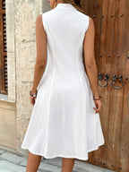 Vestido Comprido Elegante Sem Mangas com Decote em V e Botões Frontais de Um Botão para Mulher - Vestido Maxi Liso em A, Saia Tenda Estruturada e Bainha Évasée, Lavável na Máquina para Primavera, Verão e Outono, Eventos Formais e Casuais, Vestidos para Convidados de Casamento, vestidos de mulher verão, vestidos mulher, vestidos de mulher, vestidos de verão mulher boa qualidade, vestidos de mulher elegante, vestidos para ocasiões especiais, vestidos de cerimónia para mulher