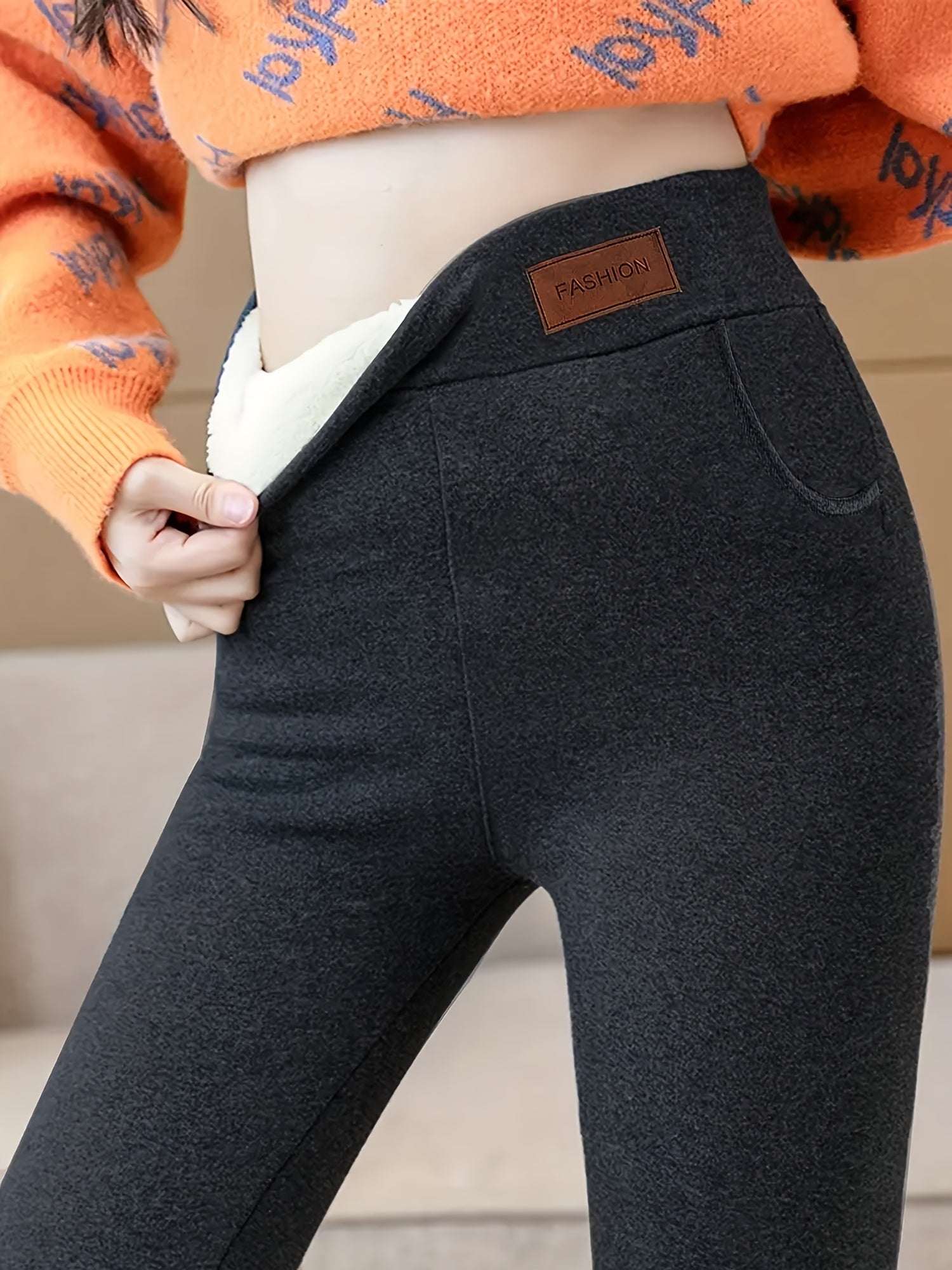 Calças de Inverno Femininas com Forro Polar e Cintura Alta - Opções Multicoloridas para Outono/Inverno, Conforto Casual ou Formal, Tecido Acolchoado, Modelagem Justa, Calças Térmicas Elásticas, Estilo Moderno, Ideal para Escritório