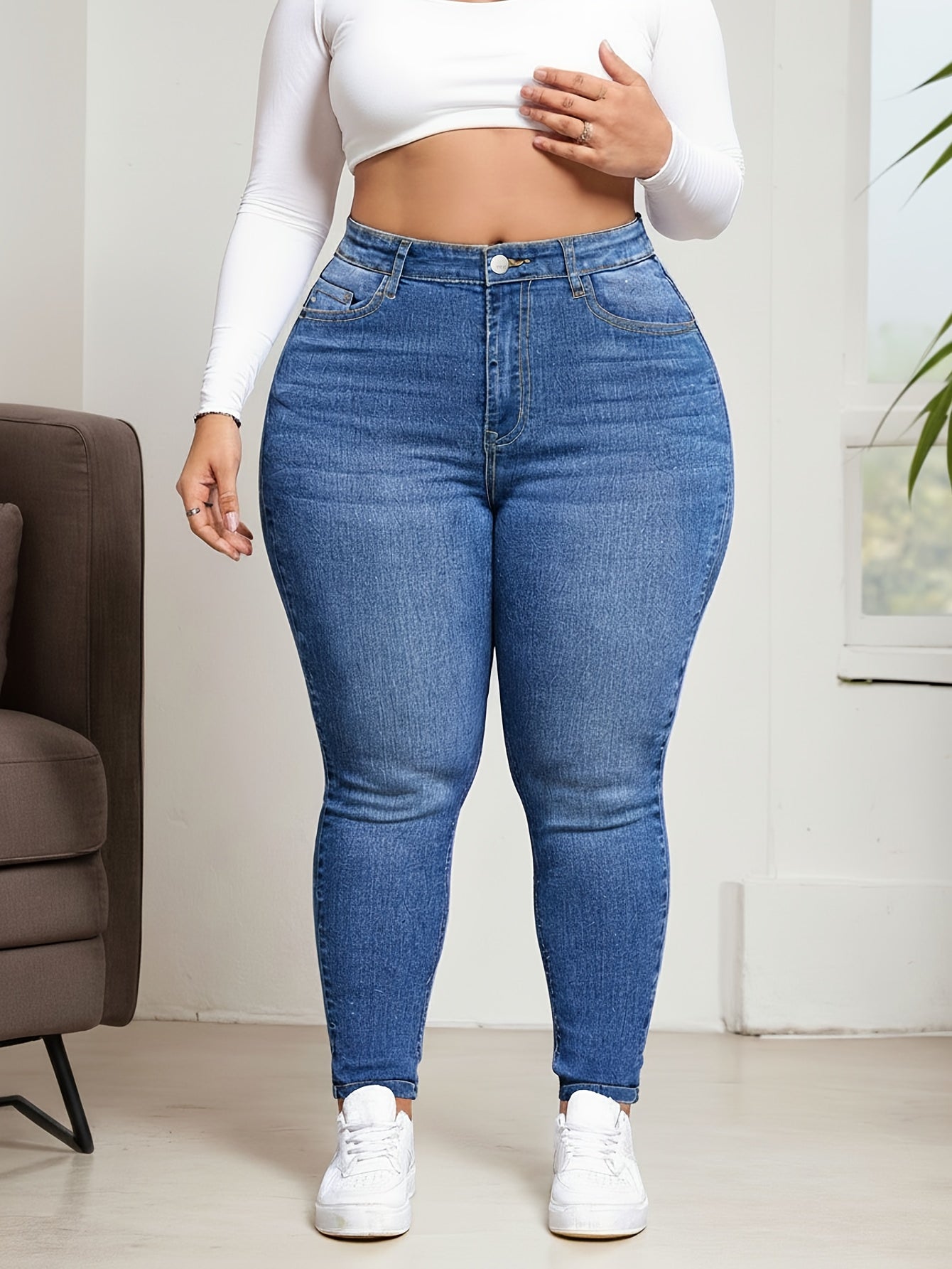 Calças jeans plus size femininas estilo novo para todas as estações, calça skinny elegante e casual. Calcas longas de moda em tamanhos grandes com alta elasticidade e conforto, ótima opção denim slimming que exibe um visual jovem moderno adequado a todos os tipos físicos