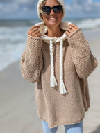 Blusa Feminina Elegante com Capuz - Suéter Semi-Transparente Macio e Detalhes de Franjas, Manga Longa Lavável na Máquina para Outono/Inverno, Casual ou Formal, Tecido Durável, Corte Relaxado