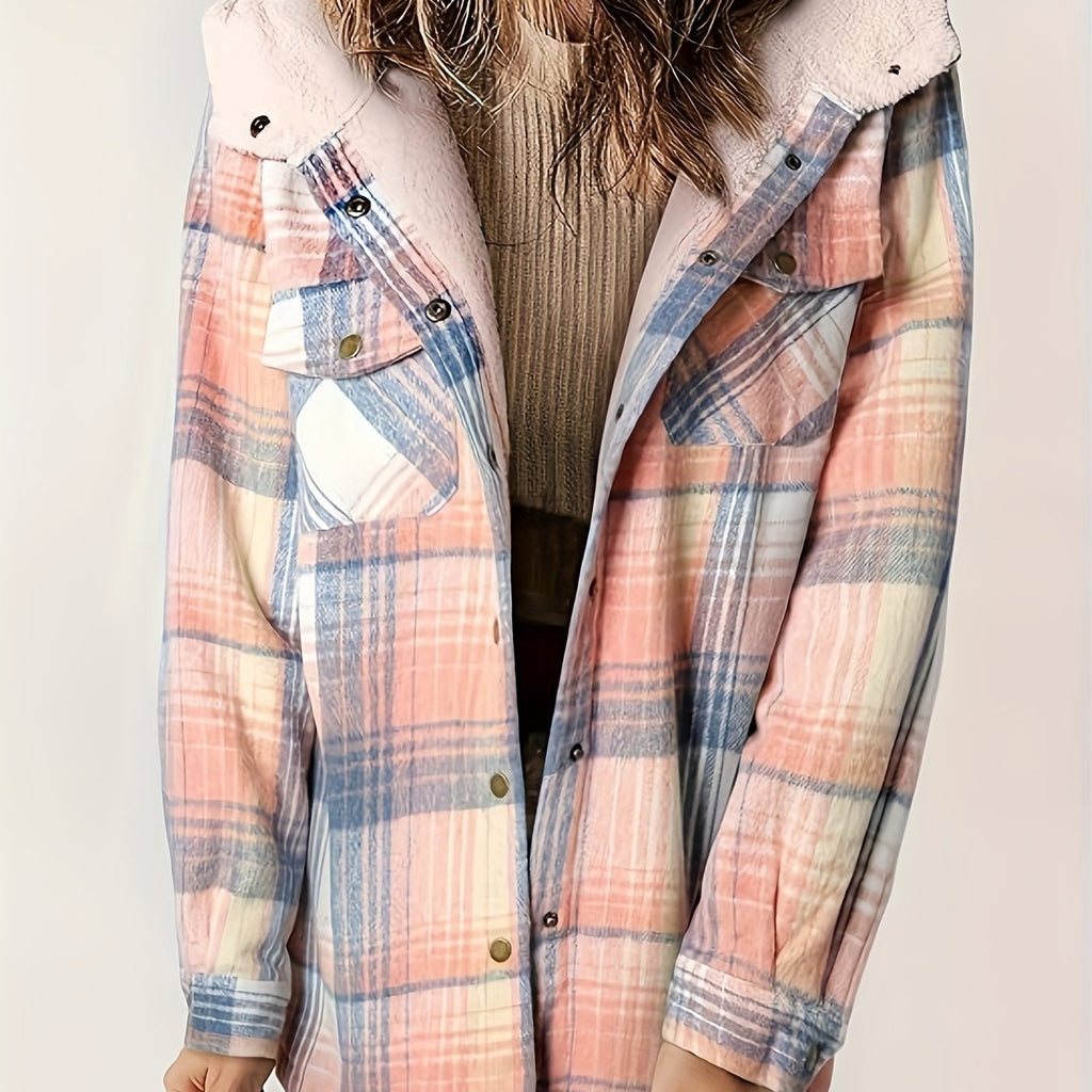 Chic Hooded Plaid Women's Jacket - Cozy Fall/Winter Style