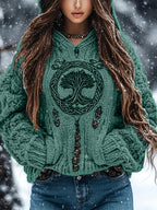 Camisola Elegante com Capuz | Árvore da Vida Bordada Suavemente à Mão, Camisola Casual, Presente Confortável para Todas as Estações