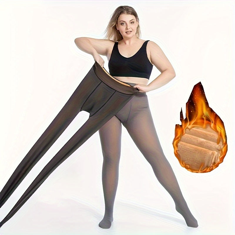 Collants forrados em fleece para mulheres de tamanhos grandes, ideais para o outono e inverno, leggings quentes com alta elasticidade.