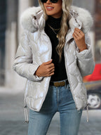 Casaco com Capuz Destacável Feminino | Moda de Inverno Chique, Corte Normal, Cor Lisa, Mangas Compridas, Detalhe de Fecho de Correr