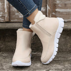 Botas de Inverno Femininas Aconchegantes com Forro de Fleece - Cano Curto, Solado Grosso, Zíper Lateral, Detalhe de Estrela, Bico Redondo Casual, Bege, Para Clima Frio, Botas de Inverno, Solado Grosso, Botas Curtas, Botas para Clima Frio