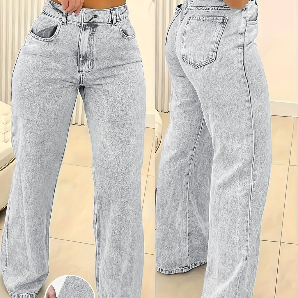 High-Waisted Wide Leg Jeans - Chic Brown Wash