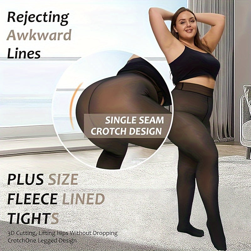 1pc Collants de Inverno Quentes para Mulher Plus Size com Forro de Lã Grossa - Meias de Calças de 220G com Costura Frontal e Traseira, Cor Sólida, 0XL-3XL, Lavar à Mão Apenas, Confortáveis e Elegantes para Roupa Casual, Leggings de Inverno, Design Sem Costuras, Textura Suave