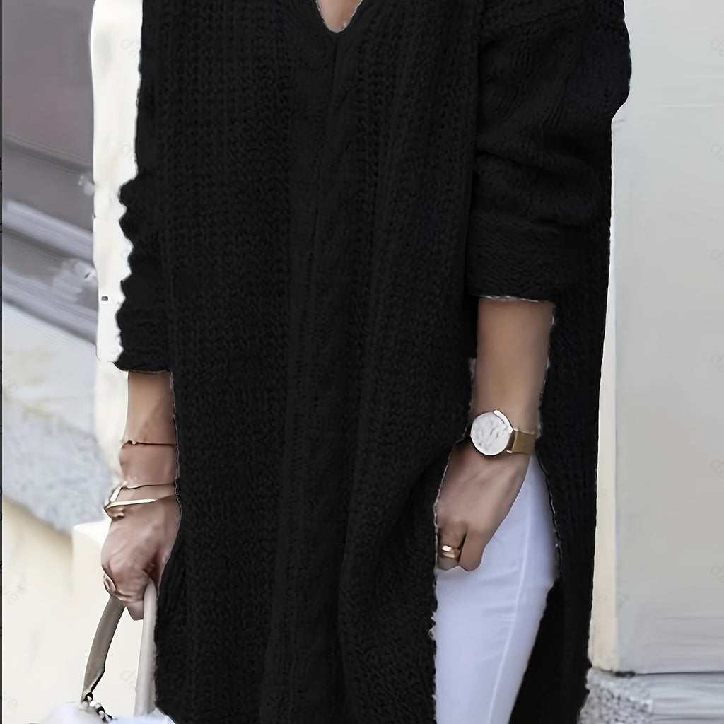 Chic V-Neck Long Sleeve Plus Size Sweater