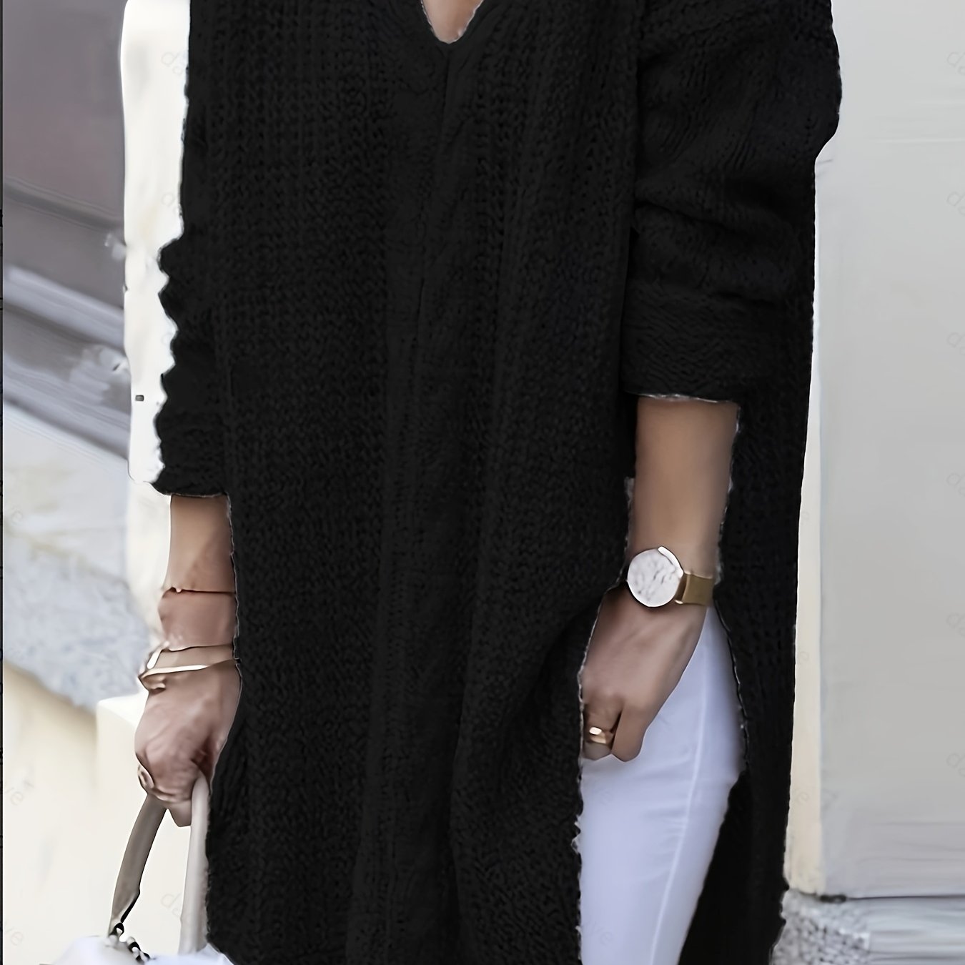 Chic V-Neck Long Sleeve Plus Size Sweater