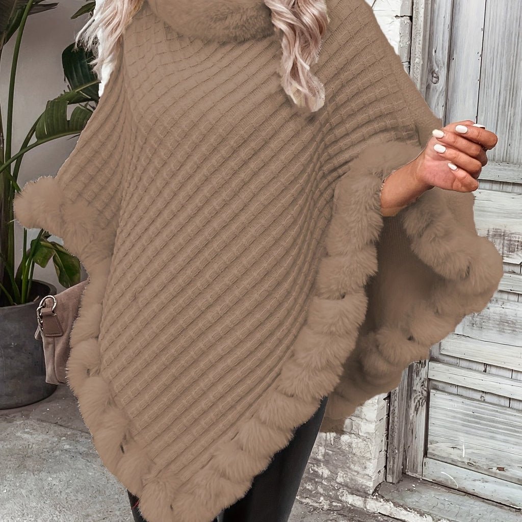 Elegant Women's Cape Coat with Faux Fur Collar