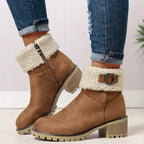 Botas Femininas de Cano Curto, Clássicas e Confortáveis. Botas de Inverno em Cores Quentes: Caqui, Preto e Bege. Botas de Cor Sólida, Forradas com Fleece, Aumentam a Altura e Antiderrapantes, Leves, com Bico Redondo Fofo. Gola Macia e Peluda. Botas Femininas Estilosas para Outono/Inverno, Inspiradas