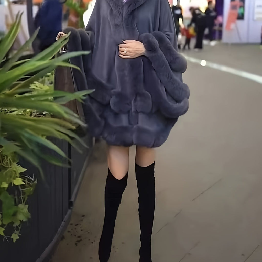 Luxurious Hooded Faux Fur Cape Cardigan for Women
