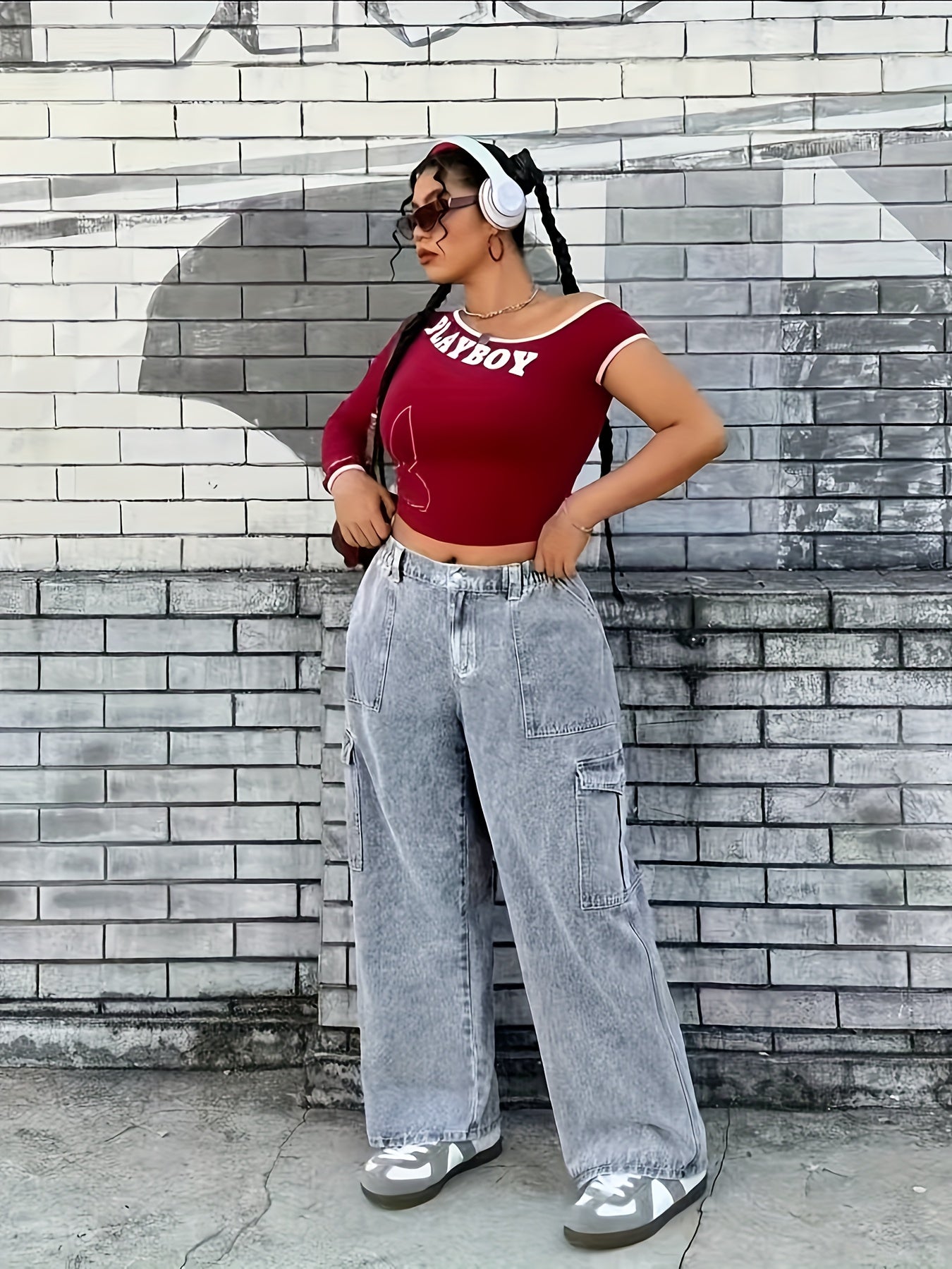 Calças de carga azul claro para mulheres de tamanho grande - Denim de alta elasticidade com bolsos, estilo casual, conforto para todas as estações, moda confortável | Calças de estilo casual | Tecido de alta elasticidade, calças de mulher, overalls de denim para mulher, calças de mãe para mulher