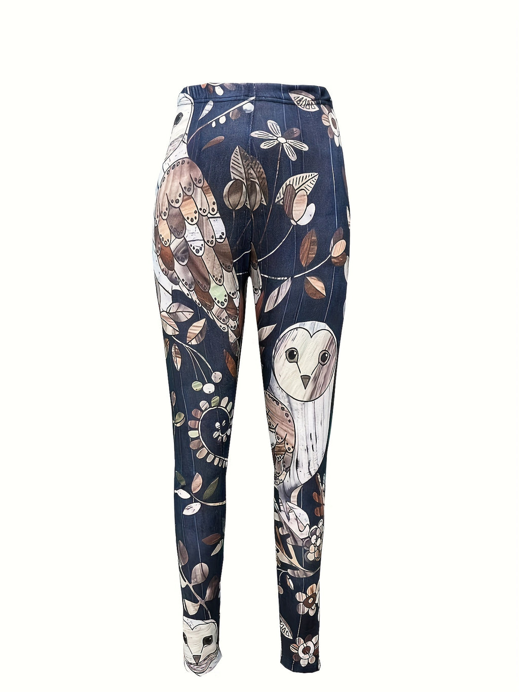 Meia-calça de Base com Estampa de Coruja e Folha - Meia Opaca com Padrão Animal, Lavável à Máquina, Uso Casual para Primavera, Verão e Outono, Ideal para Saias, Vestidos e Looks (Não)