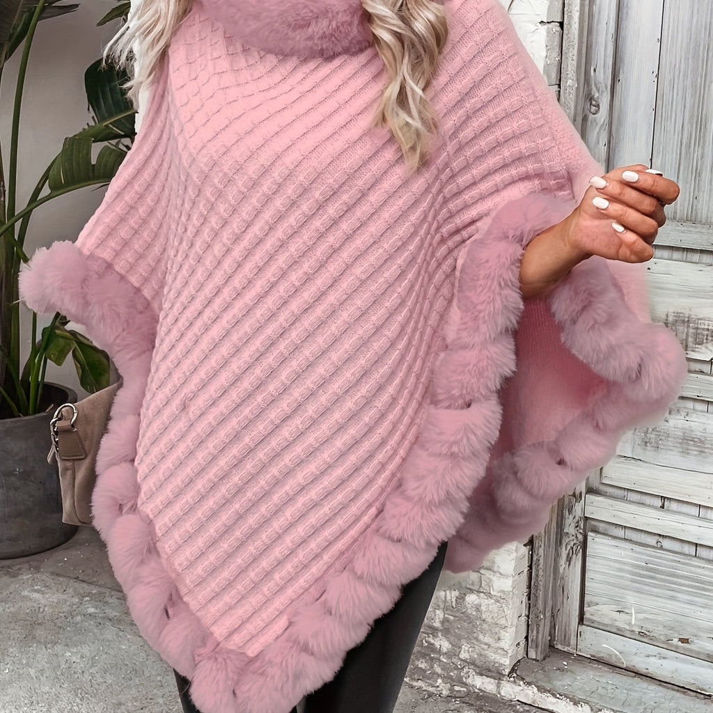 Elegant Women's Cape Coat with Faux Fur Collar