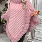 Elegant Women's Cape Coat with Faux Fur Collar