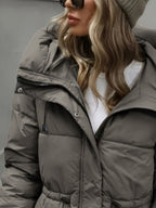 Casaco de Cor Lisa Feminino | Comprimento Midi, Manga Comprida, Detalhe de Cordão, Estilo Casual, Moda Elegante para Outono e Inverno