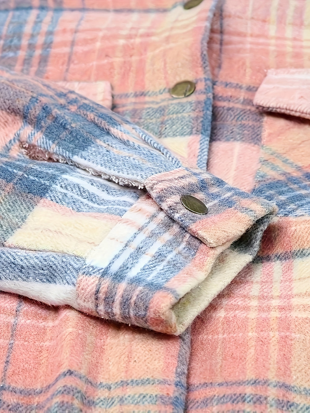 Jaqueta com Capuz Xadrez Feminina - Agasalho Quente de Manga Longa com Bolsos com Aba, Design Xadrez Rosa e Azul, Perfeito para o Estilo Casual de Outono/Inverno, Jaqueta Leve