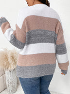 Tamanho Grande - Tamanho Grande, Suéter de Tamanho Grande para Mulheres - Bege/Elegante/Cinza/Branco/Preto/Castanho - Suéter de Manga Longa Não Elástico para Outono/Inverno - Escritório, Festa, Vestuário Diário - Tops Amigáveis para Corpos Curvos, Roupa de Inverno, Ajuste Relaxed, Material Aconchegante, Suéter de Malha Elegante, Amantes da Moda