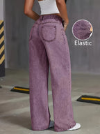 Novas calças jeans de cintura alta com controle abdominal, pernas retas e lavagem acid-washed para mulheres, calças largas com bolsos em várias cores, estilo streetwear, confortáveis para viagens, trabalho ou escritório