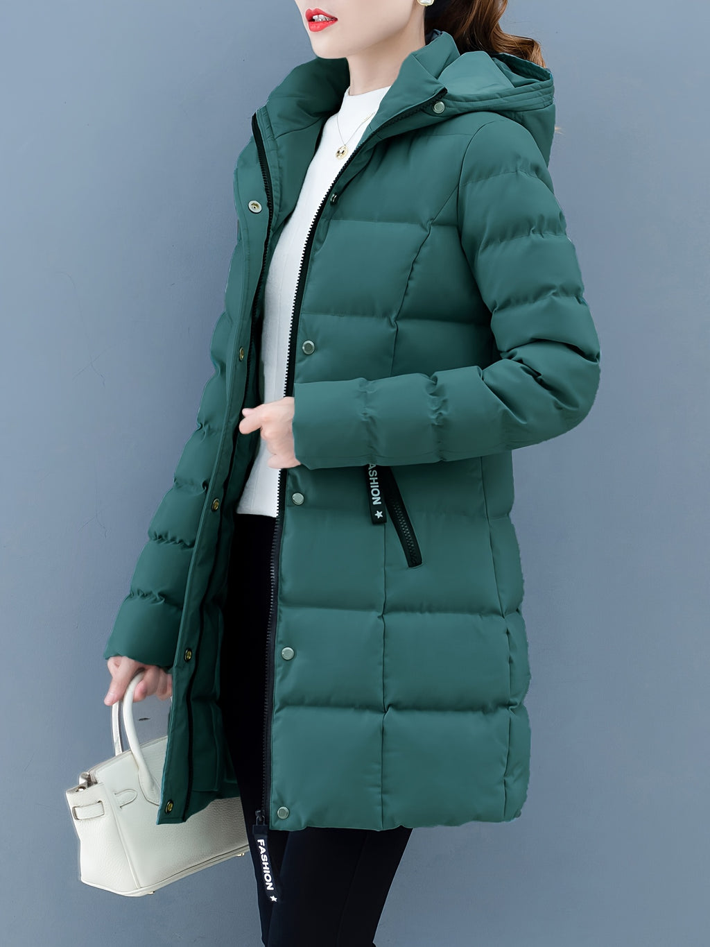 Urban Grace Quilted Mid-Length Jacket with Hood