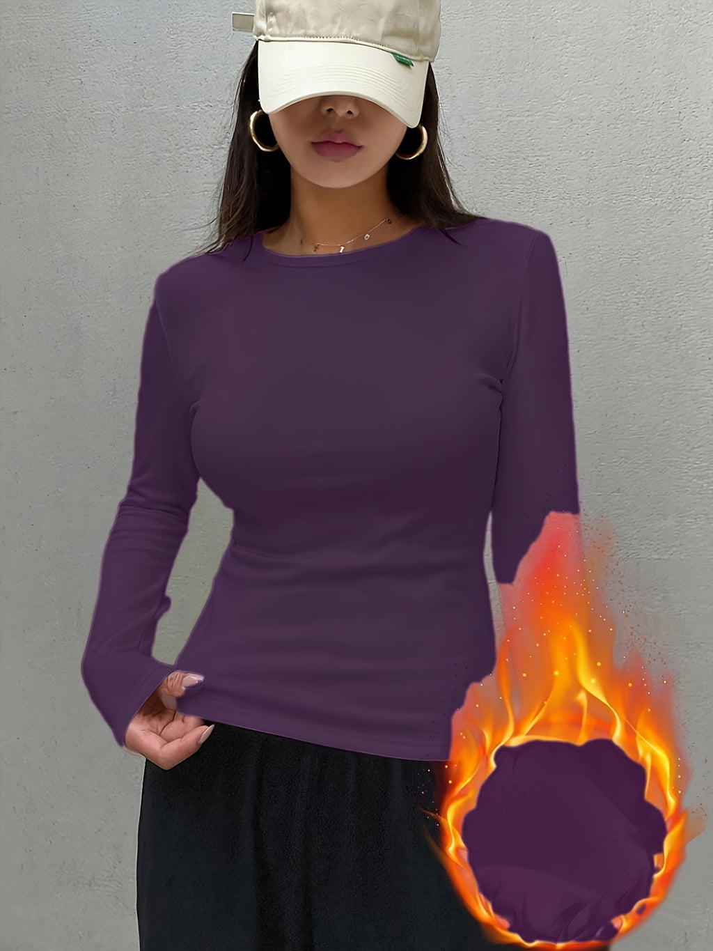 Top de manga comprida com forro de lã para mulheres - Rosa suave, textura ribana, detalhe de botão, perfeito para outono e inverno, estilo casual, roupa casual | Top de textura ribana | Top forrado de lã, top de lã/inverno para mulheres