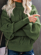 Suéter de malha casual para mulher com gola alta e mangas compridas para a primavera e outono.