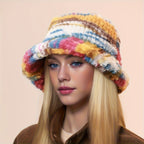 1pc Chapéu de Pescador Feminino - Chapéu Balde Leve e Quente para o Inverno com Estampa Aleatória, Pele Sintética Macia, Ajustável 55.88-60.96 cm para Natal & Uso Diário, Design Facial, Chapéus de Inverno, Acessório Festivo, Padrão Tiedye