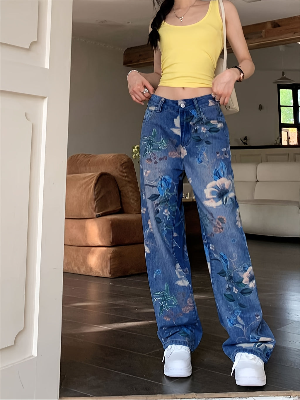 Calças Retas com Estampa Floral