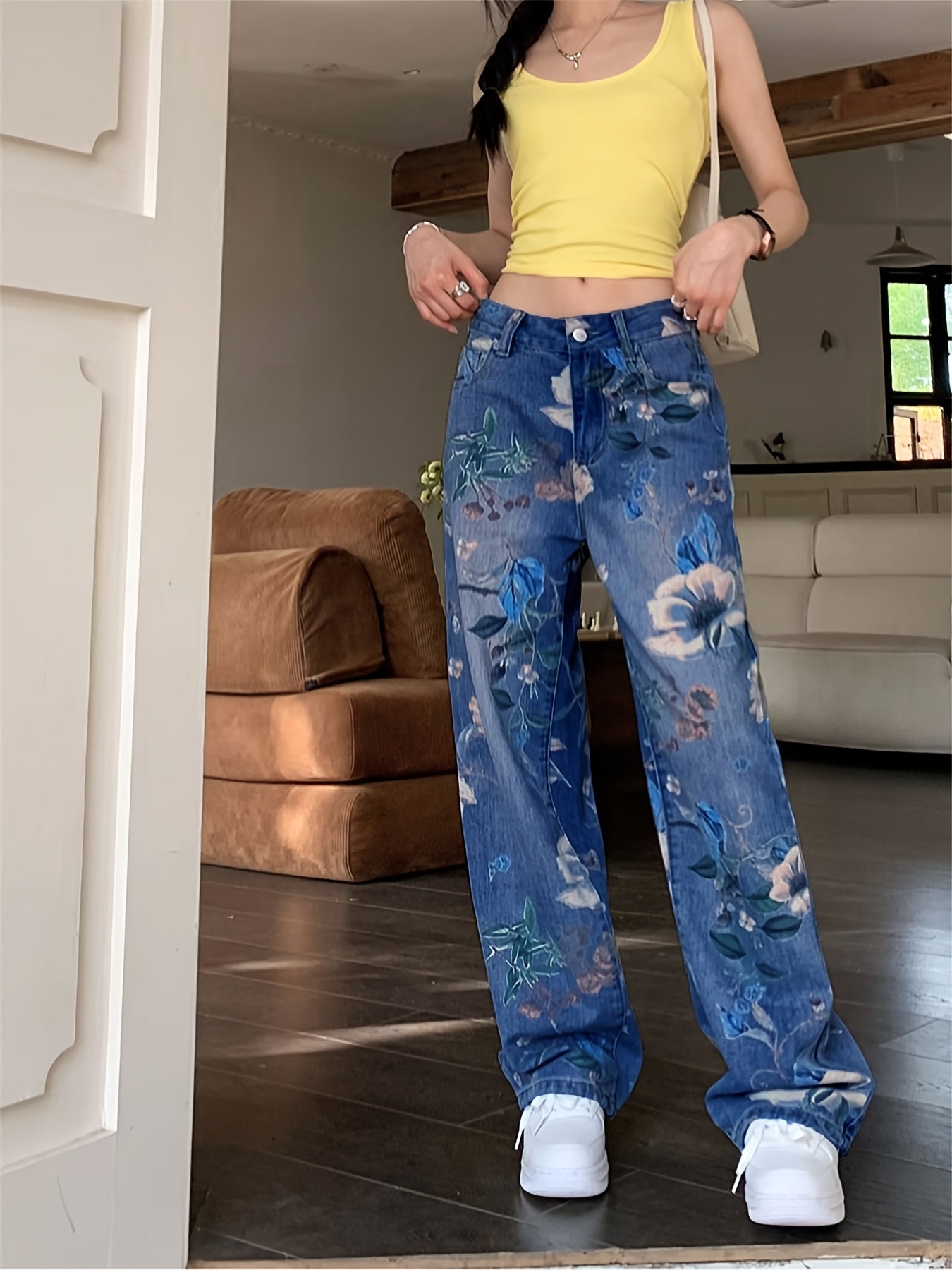 Calças Retas com Estampa Floral