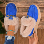 Botas de neve de inverno para mulheres com sola de plataforma grossa - Fáceis de calçar/descalçar, palmilha acolchoada e sola de PVC antiderrapante - Sapatos de clima frio marrom/bege para uso diário, viagens, festas - Presente de calçado de inverno aconchegante para mulheres, calçado de festa, interior forrado de pelúcia, sapatos de inverno para mulheres, tênis de inverno para mulheres, botas de inverno para mulheres