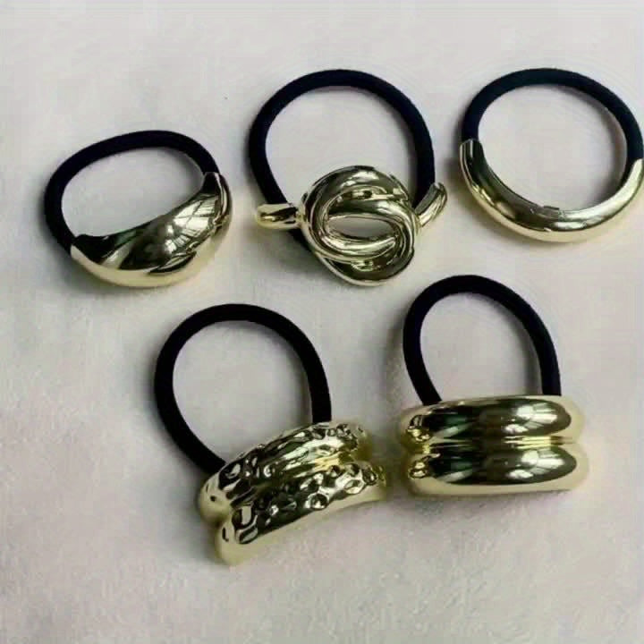 Conjunto de 3 peças de cordão de cabelo oco em liga dourada, design elegante e minimalista com detalhe de renda, cor sólida, para o festival de Natal, adequado para idades a partir dos 14 anos.