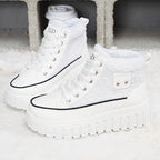 Botas Femininas de Inverno 2025, Cano Alto e Grosso com Forro de Fleece, Sapatos Esportivos Versáteis com Sola Grossa para Clima Frio