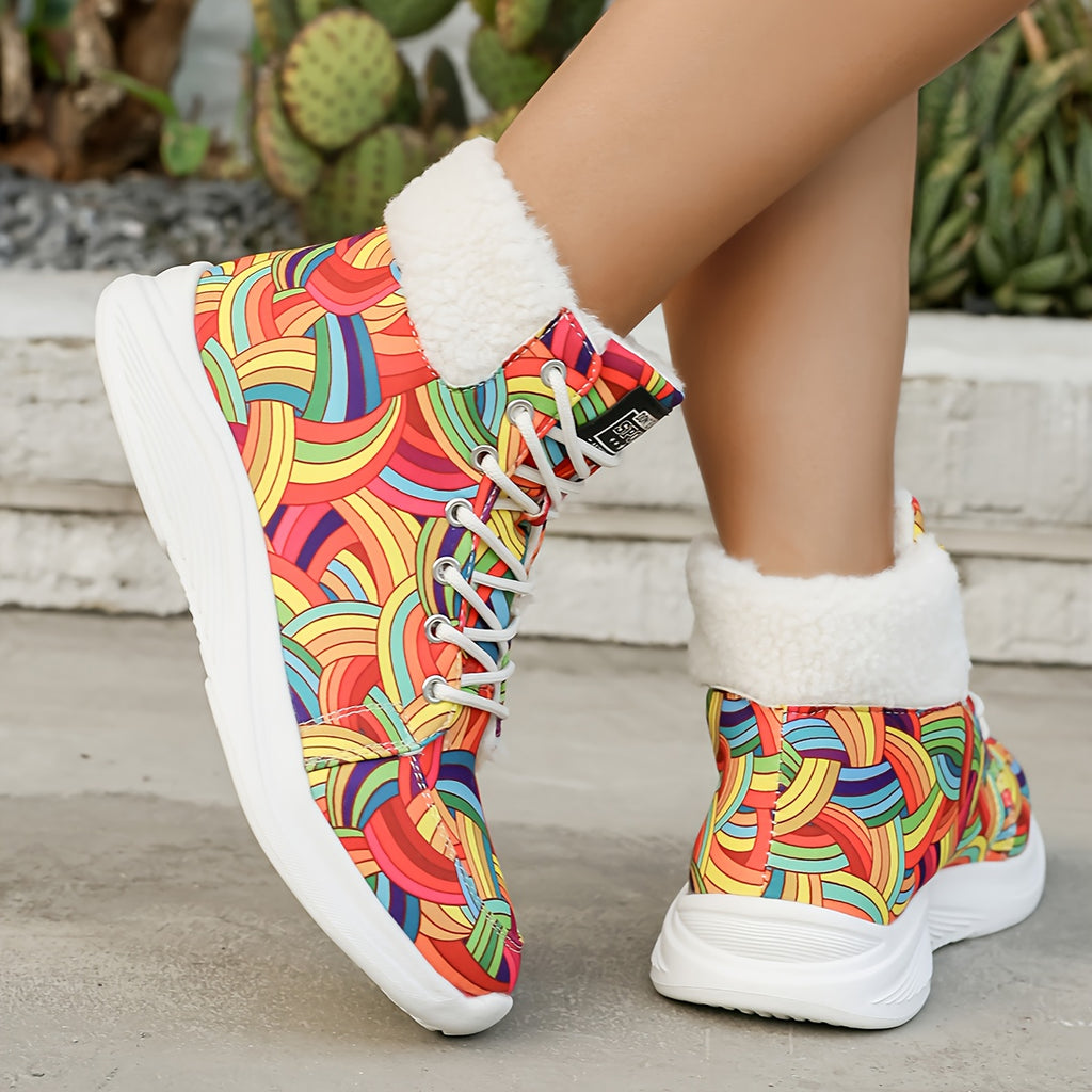 Botas de Neve Femininas de Inverno, Forradas e Acolchoadas - Sapatos Esportivos Curtos de Tornozelo a Meia Canela para Aquecer