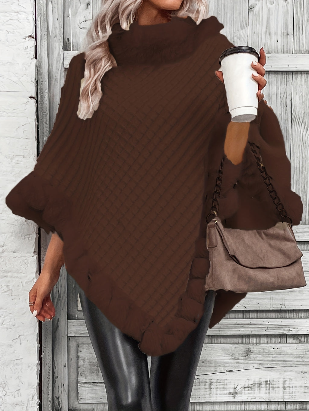 Casaco Capa Elegante Feminino com Gola em Pelo Sintético - Casaco de Inverno Macio com Acabamento em Pelo Felpudo, Roupa Exterior Chic para Todas as Estações, para Uso Diário e Eventos Formais