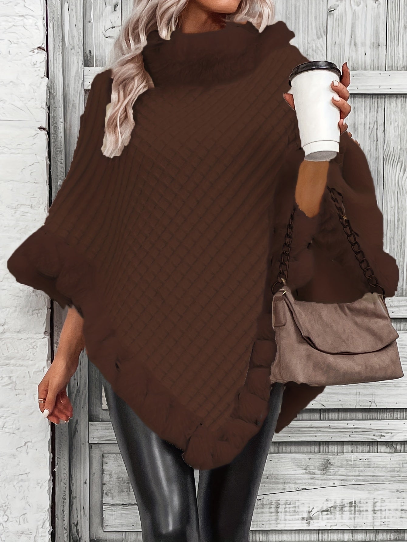 Casaco Capa Elegante Feminino com Gola em Pelo Sintético - Casaco de Inverno Macio com Acabamento em Pelo Felpudo, Roupa Exterior Chic para Todas as Estações, para Uso Diário e Eventos Formais