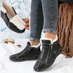 Botas de Inverno Femininas com Forro de Pelúcia, Fechamento de Zíper/Laço, Bico Redondo, Sola Baixa, Casual, Adequadas para Uso Diário, Lavável na Máquina, Espessura Aumentada - Cor Sólida (Tornozelo e Cano Curto)