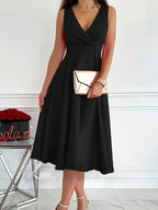 Vestido Sem Mangas A-Line - Cor Sólida, Comprimento Médio/Curto (Mid-Length), Saia Evasê, Vestido Casual de Verão para Praia, Escritório e Semi-Formal, Lavável na Máquina, Looks de Primavera/Verão (Não) - Em Estoque!