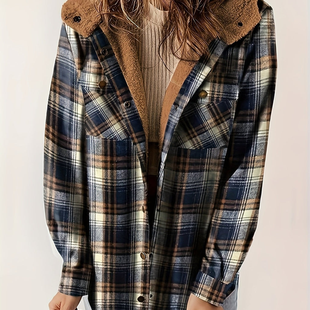 Chic Hooded Plaid Women's Jacket - Cozy Fall/Winter Style