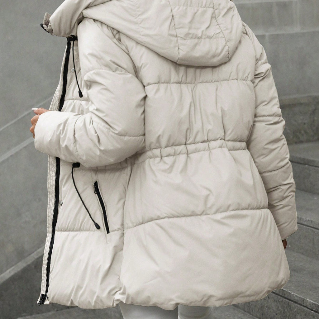 Chic Puffer Coat - Warm Hooded Mid-Length Elegance