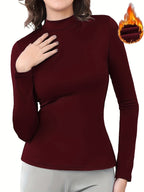 Top Térmico Feminino - Tecido Macio e Elástico, Preto Sólido, Lavável à Máquina, Corte Slim para Uso Casual