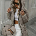Chic Puffer Coat - Warm Hooded Mid-Length Elegance